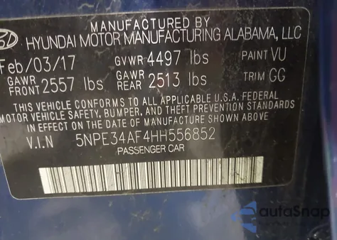 2017 Hyundai Sonata Sport from USA, damaged, VIN 5NPE34AF4HH556852